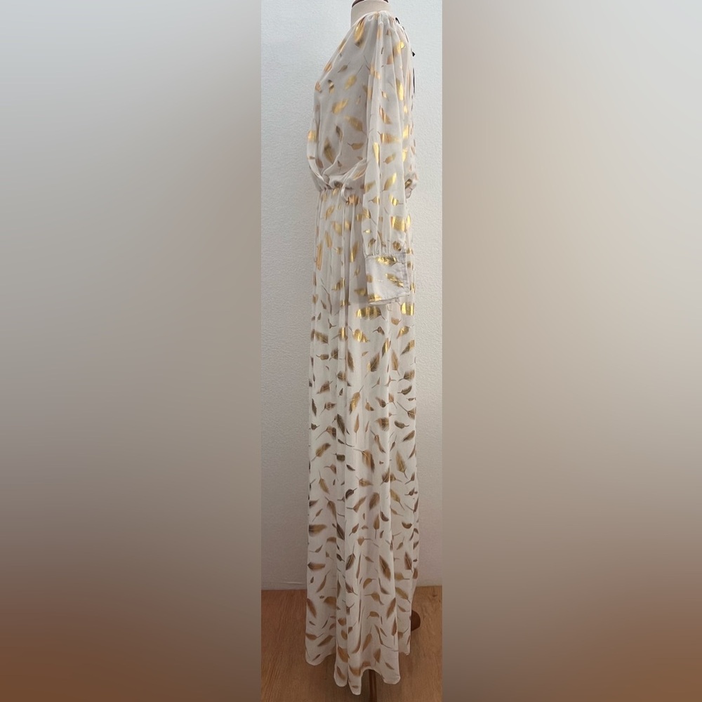 NWT Miss Ord Sheer Long Sleeve Feather Patrn High Slit Women's Maxi Cover Dress. - Picture 5 of 16